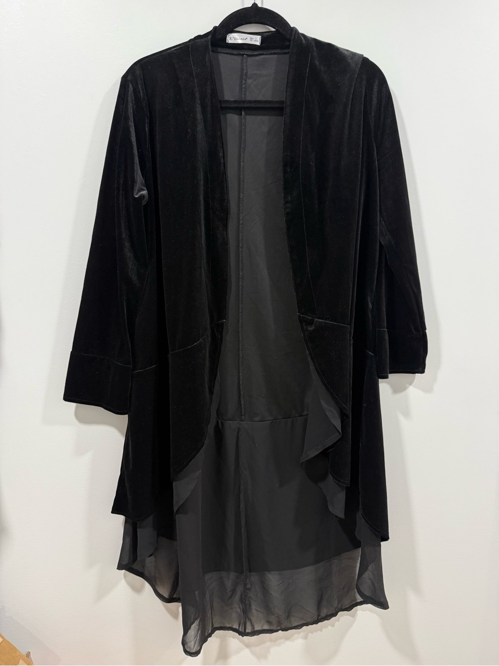 Velvet Open-Front Duster Jacket - Black